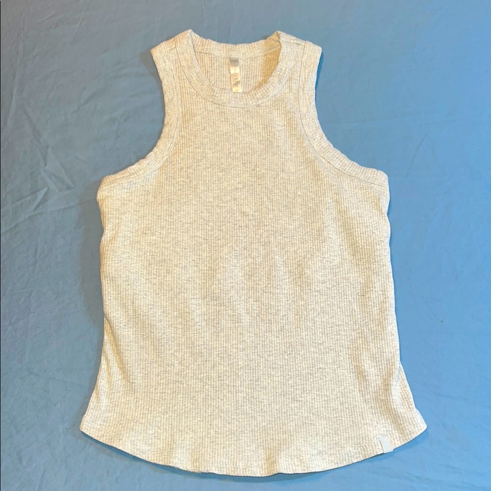 Fabletics Women's Gray Sleeveless Tank L Built in Bra Ribbed